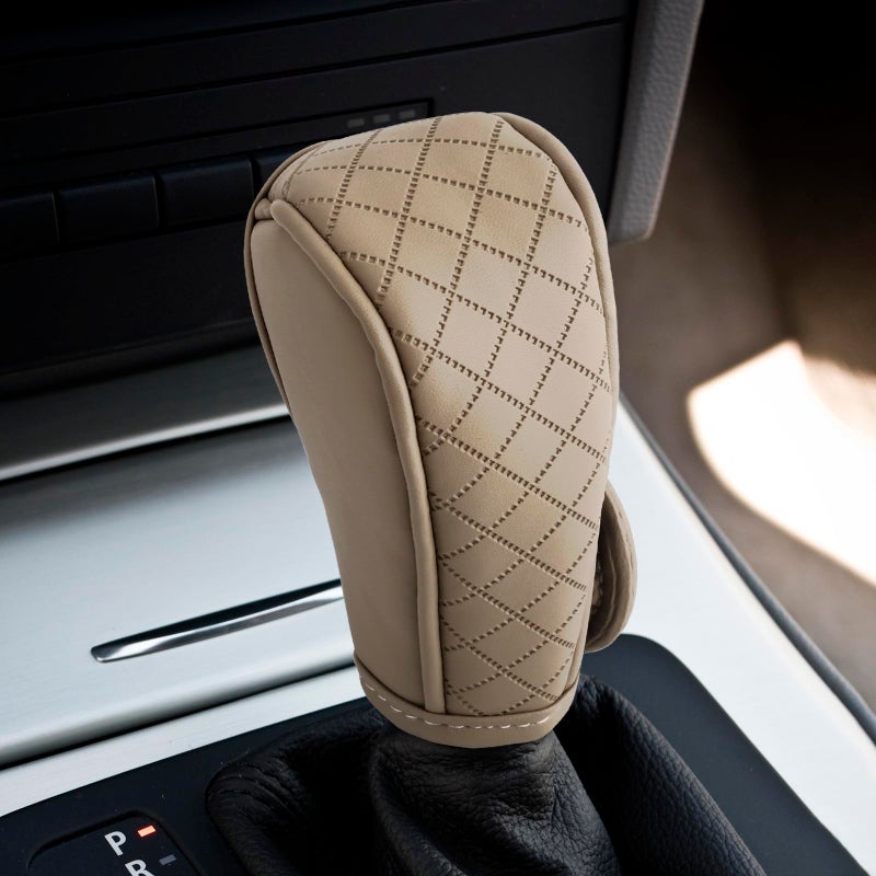 vvag Leather Car Gear Shift Knob CoverAntiSlip Handle Cover for Shift Lever ProtectionGear Stick Protector Universal Auto Interior Accessories for Most Cars SUVs Trucks Beige